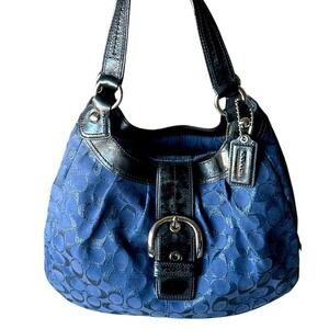 Coach Soho Signature Buckle Hobo Bag Blue Sateen Metallic F16045